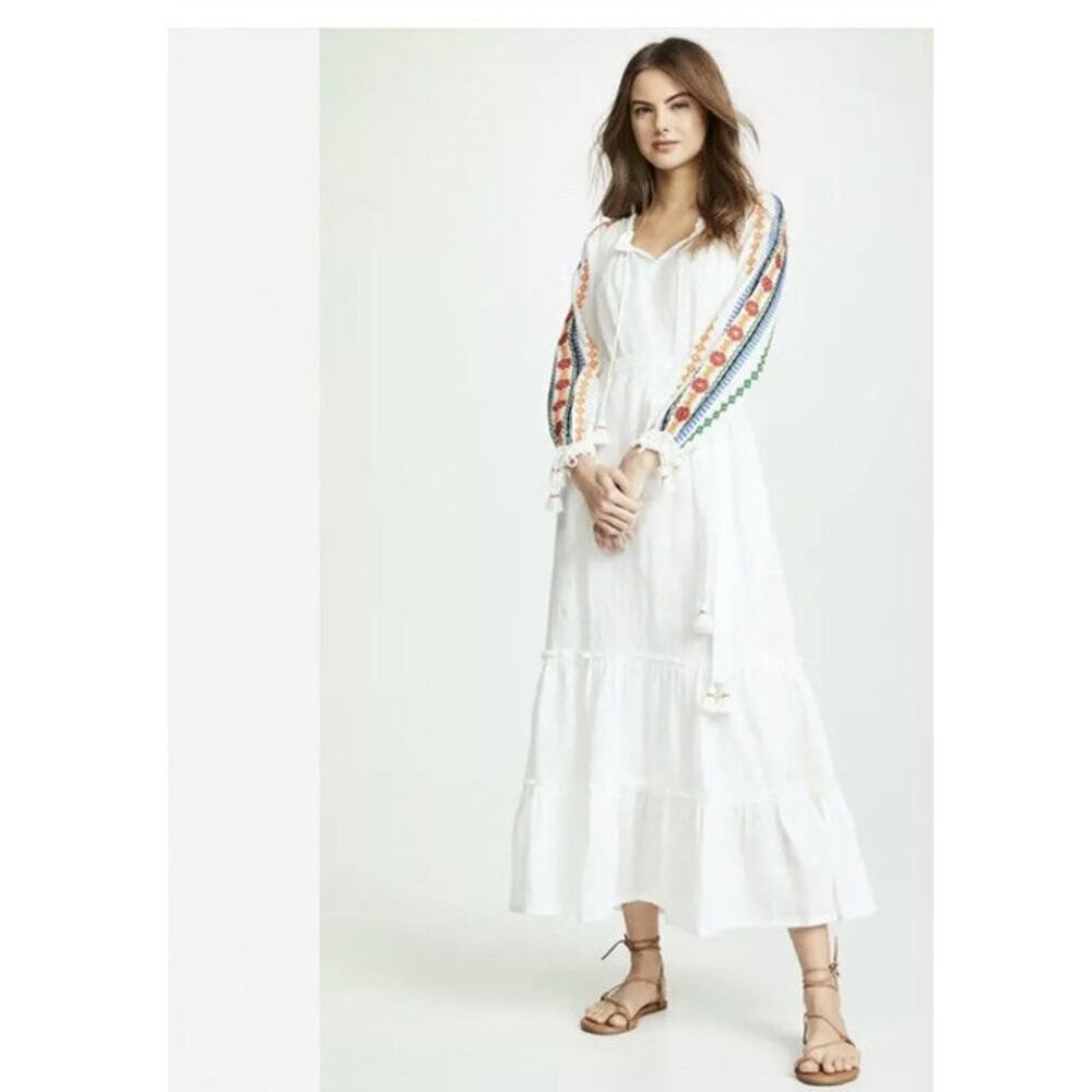 Tory Burch‎ Linen Embroidered Maxi Dress White Boho XS